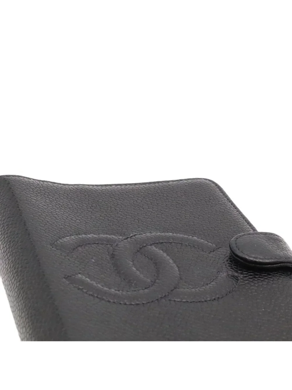 Chanel CC Logo Agenda Notebook Cover Hole System Caviar Leather Black Gold